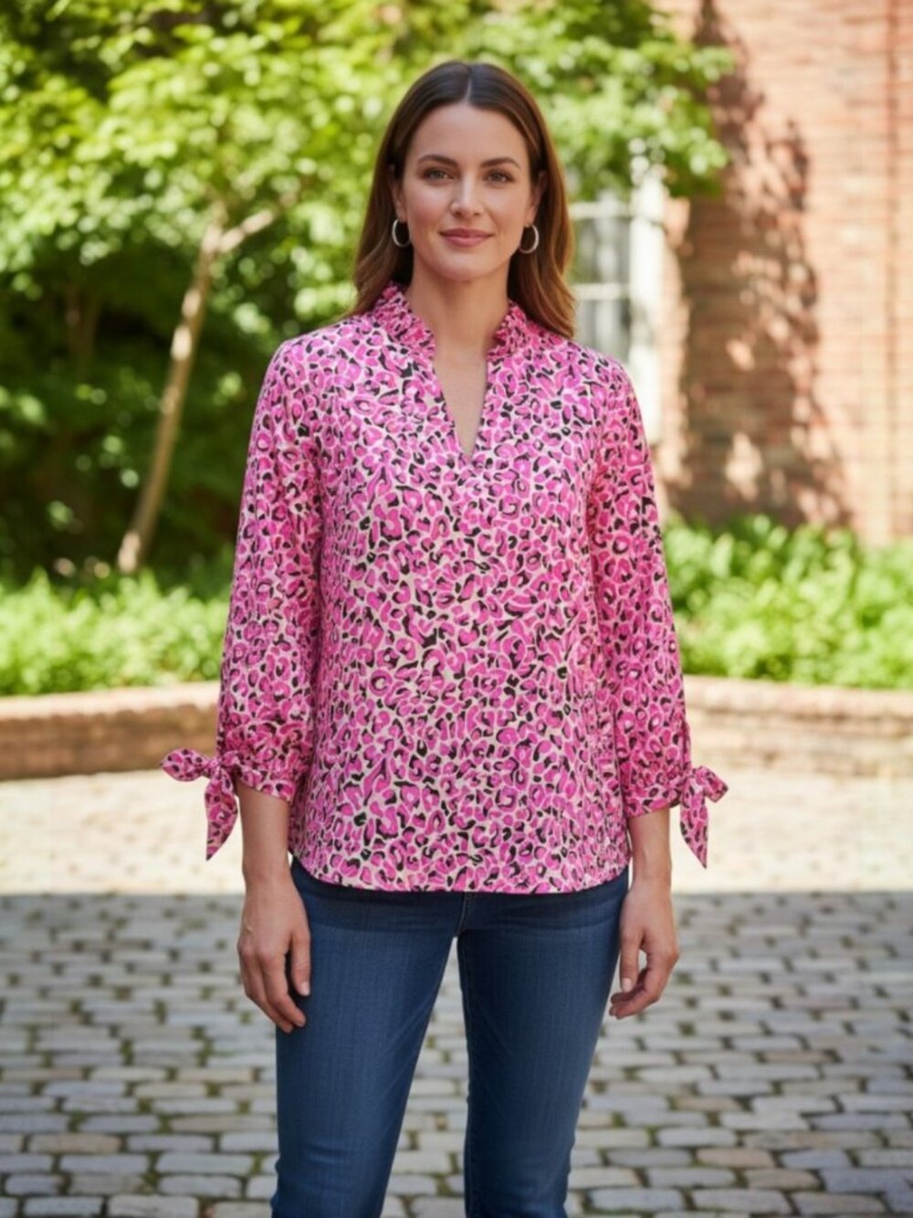 Lilly Pulitzer Top XS Sherida Pink Cheetah Leopard Animal Print Long Sleeve